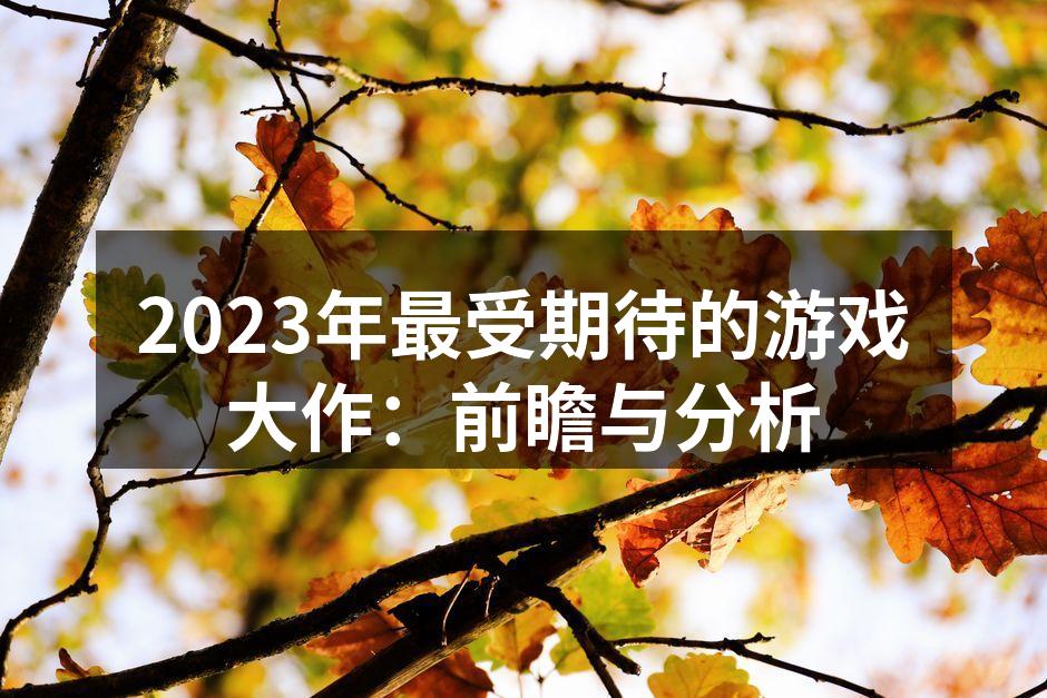 2023年最受期待的游戏大作：前瞻与分析